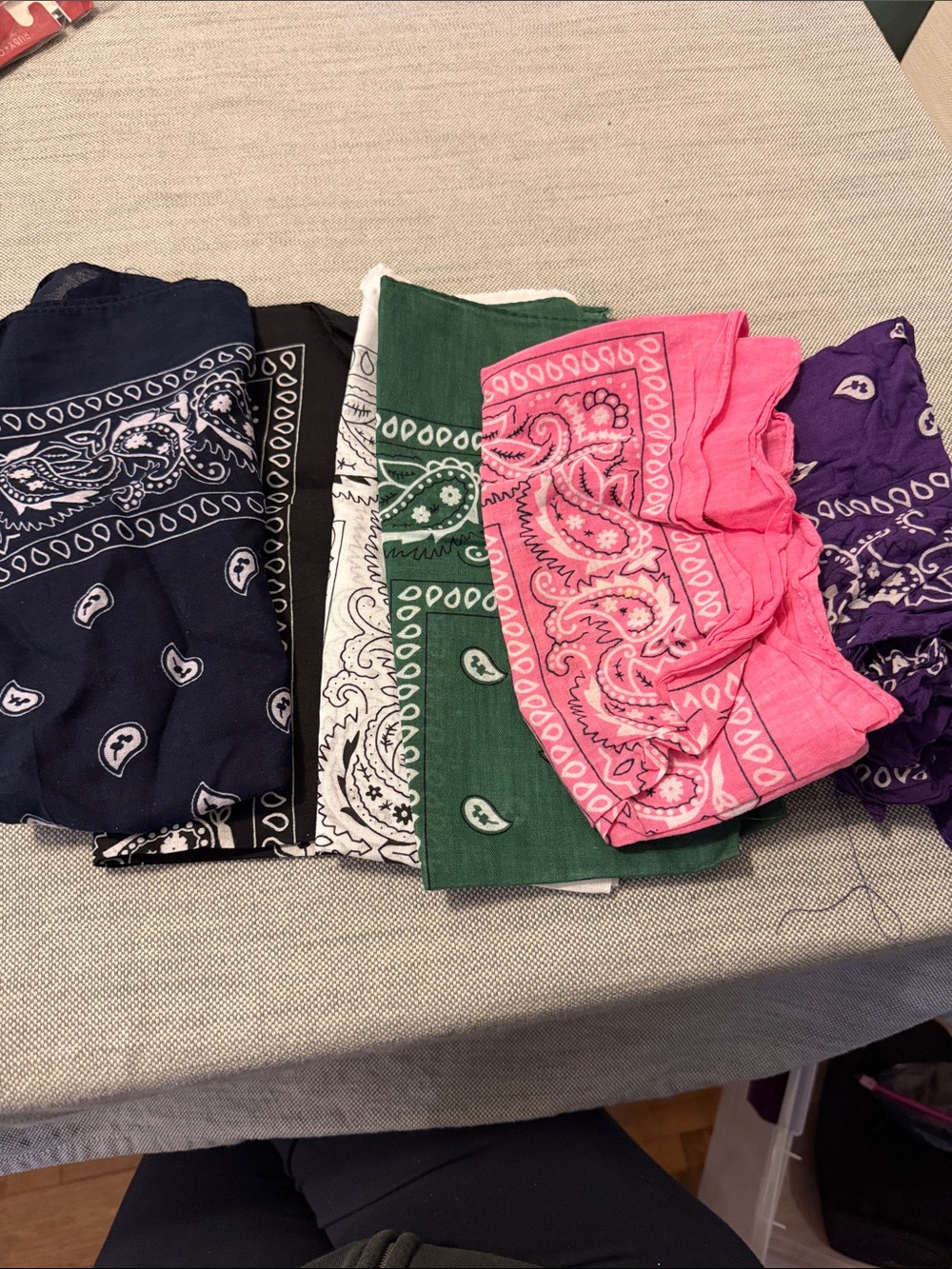 6 Bandanas- purple, black, white, green, pink, navy